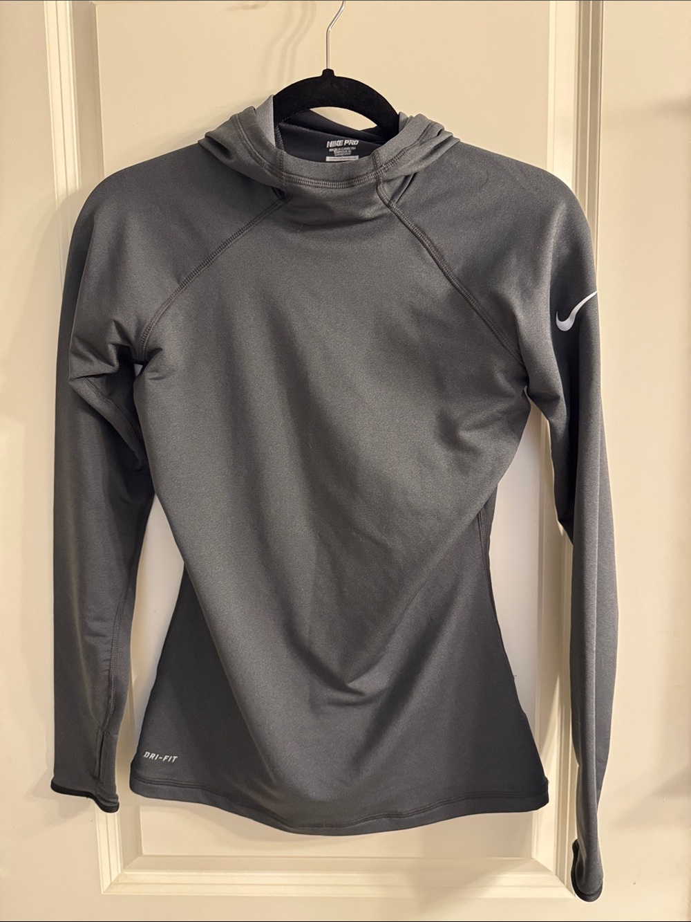 Nike Women's Dark Gray Dri-FIT Hooded Long Sleeve Top